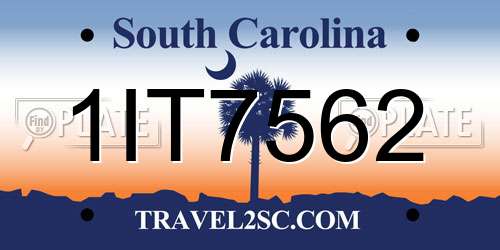 1IT7562 South Carolina License Plate