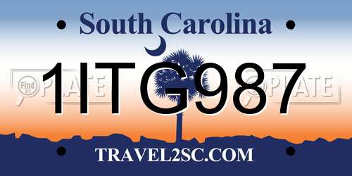 1ITG987 South Carolina License Plate