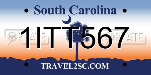 1ITT567 South Carolina License Plate
