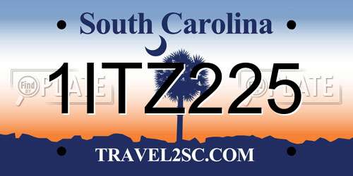 1ITZ225 South Carolina License Plate