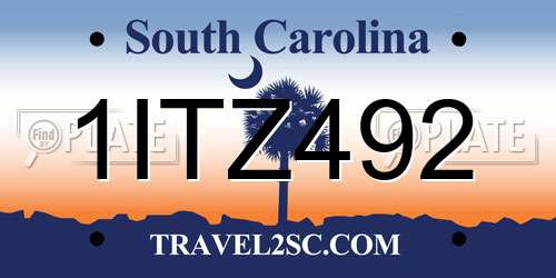 1ITZ492 South Carolina License Plate