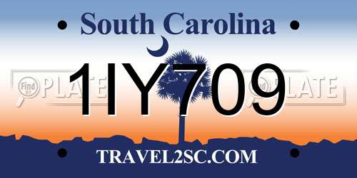1IY709 South Carolina License Plate