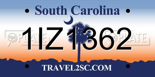 1IZ1362 South Carolina License Plate