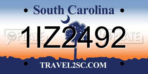 1IZ2492 South Carolina License Plate