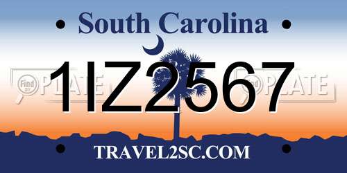 1IZ2567 South Carolina License Plate