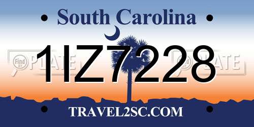 1IZ7228 South Carolina License Plate
