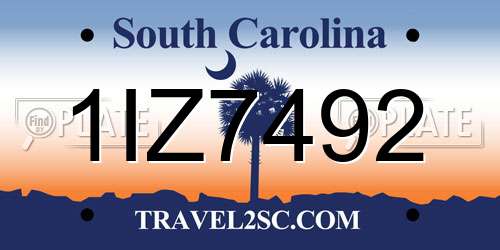 1IZ7492 South Carolina License Plate