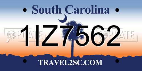 1IZ7562 South Carolina License Plate