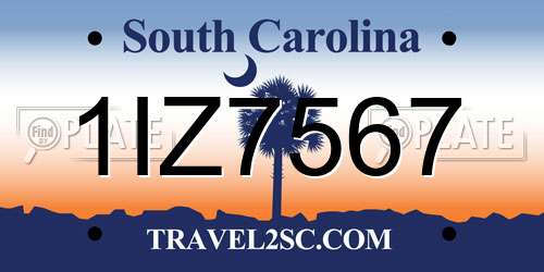 1IZ7567 South Carolina License Plate
