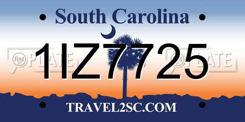1IZ7725 South Carolina License Plate