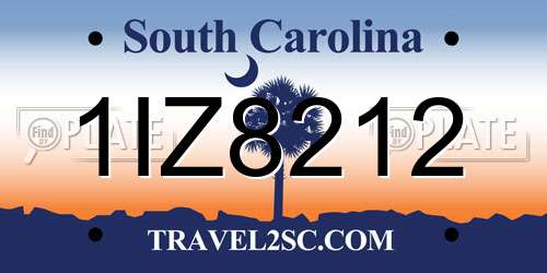 1IZ8212 South Carolina License Plate