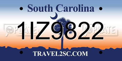 1IZ9822 South Carolina License Plate