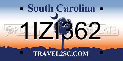 1IZI362 South Carolina License Plate