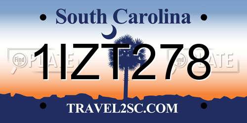 1IZT278 South Carolina License Plate