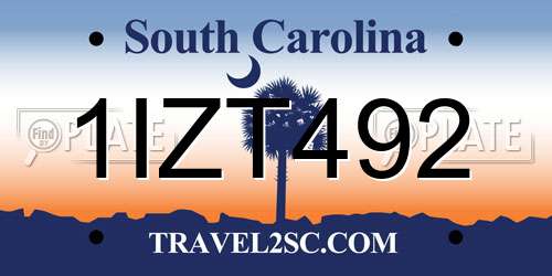 1IZT492 South Carolina License Plate