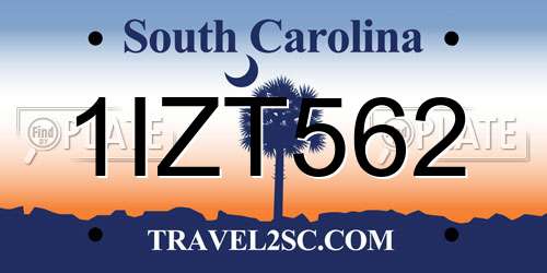 1IZT562 South Carolina License Plate
