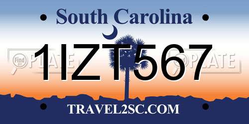 1IZT567 South Carolina License Plate