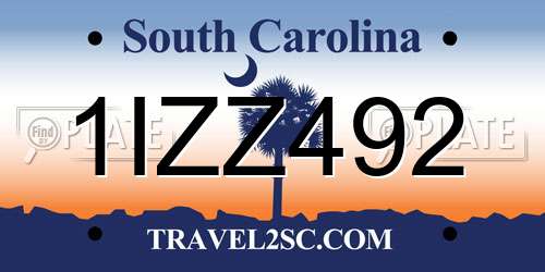 1IZZ492 South Carolina License Plate
