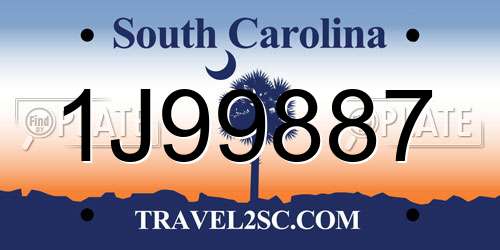 1J99887 South Carolina License Plate