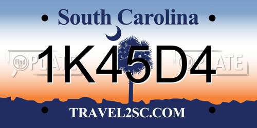 1K45D4 South Carolina License Plate
