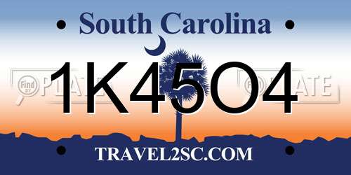 1K45O4 South Carolina License Plate