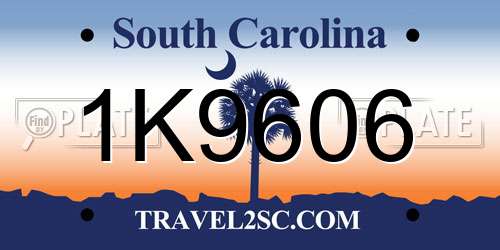 1K9606 South Carolina License Plate