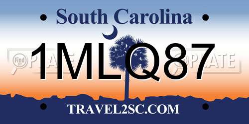 1MLQ87 South Carolina License Plate
