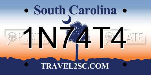 1N74T4 South Carolina License Plate