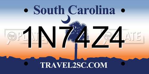 1N74Z4 South Carolina License Plate