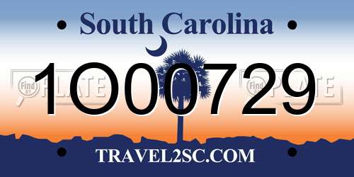 1O00729 South Carolina License Plate