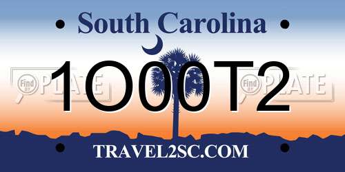 1O00T2 South Carolina License Plate