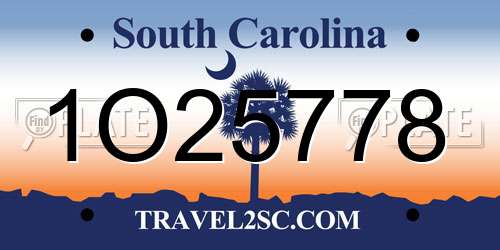 1O25778 South Carolina License Plate