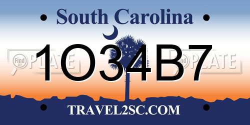 1O34B7 South Carolina License Plate