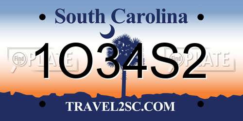1O34S2 South Carolina License Plate