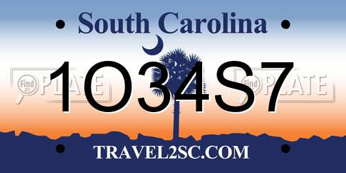 1O34S7 South Carolina License Plate