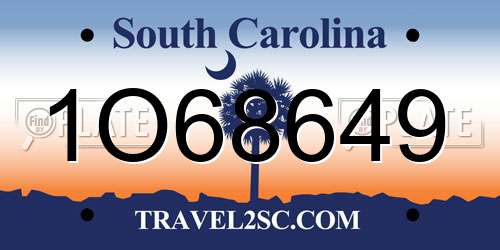 1O68649 South Carolina License Plate