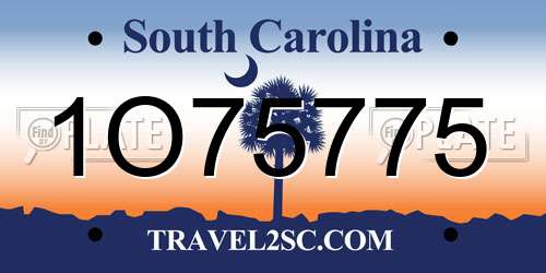 1O75775 South Carolina License Plate