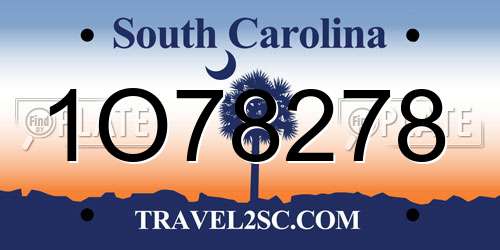 1O78278 South Carolina License Plate