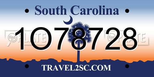 1O78728 South Carolina License Plate