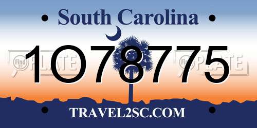1O78775 South Carolina License Plate