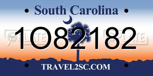 1O82182 South Carolina License Plate
