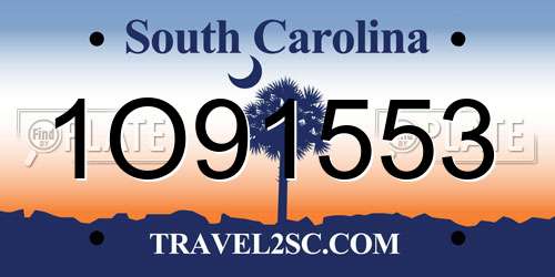 1O91553 South Carolina License Plate