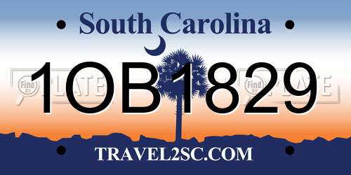 1OB1829 South Carolina License Plate