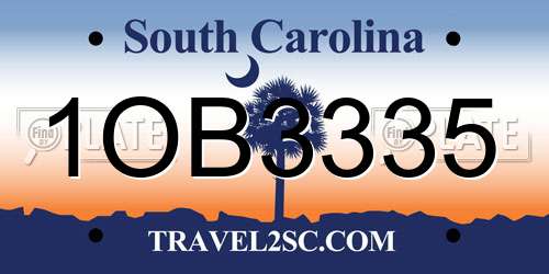 1OB3335 South Carolina License Plate
