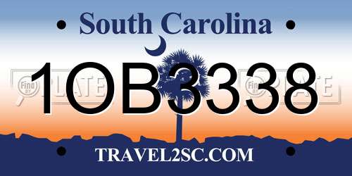 1OB3338 South Carolina License Plate