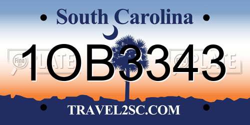 1OB3343 South Carolina License Plate