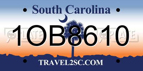 1OB8610 South Carolina License Plate