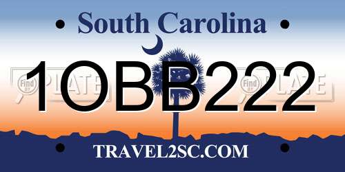 1OBB222 South Carolina License Plate