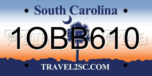 1OBB610 South Carolina License Plate