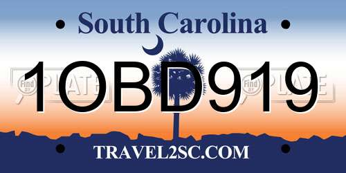 1OBD919 South Carolina License Plate